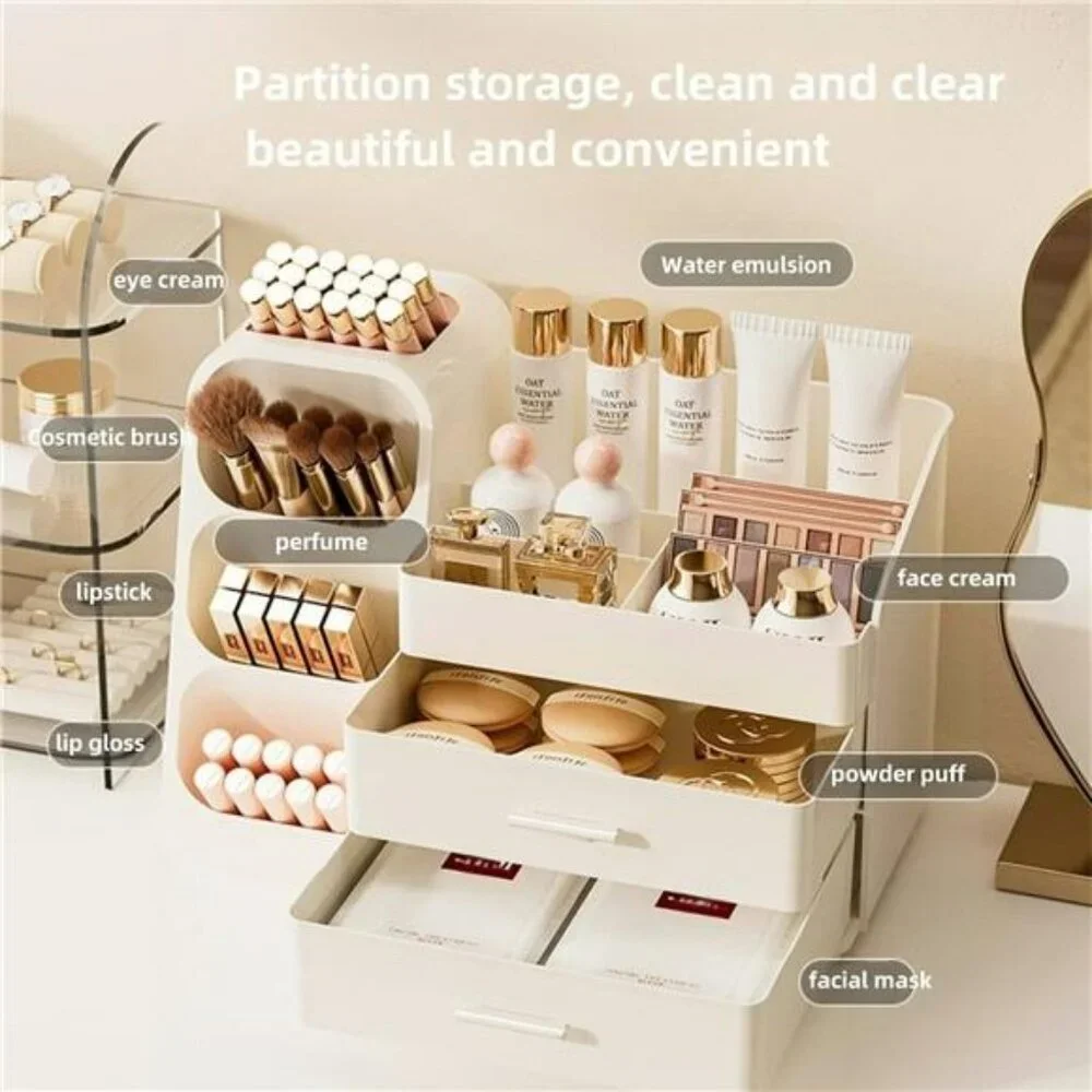 Large makeup organizer with drawers acrylic vanity storage for skincare brushes